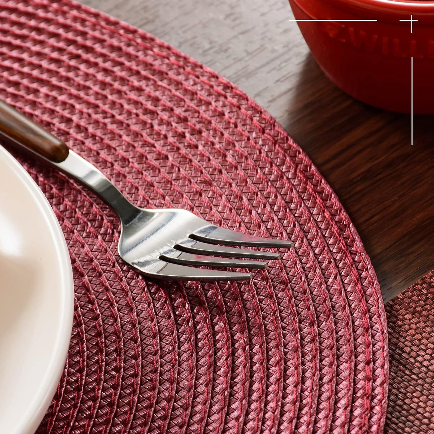 Set di 6 tovagliette rotonde bordeaux