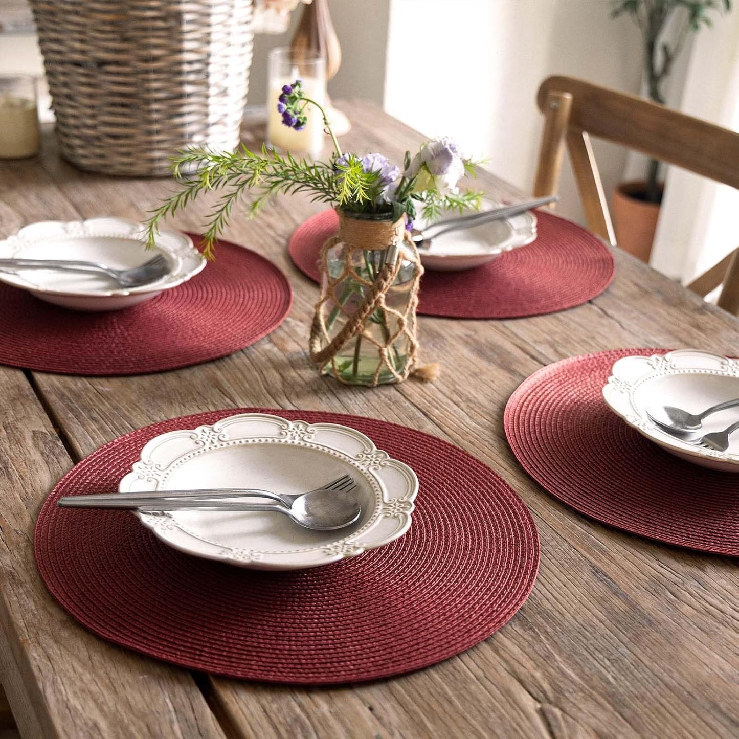 Set di 6 tovagliette rotonde bordeaux