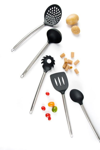Utensili da cucina, 5 pezzi, manico in acciaio
